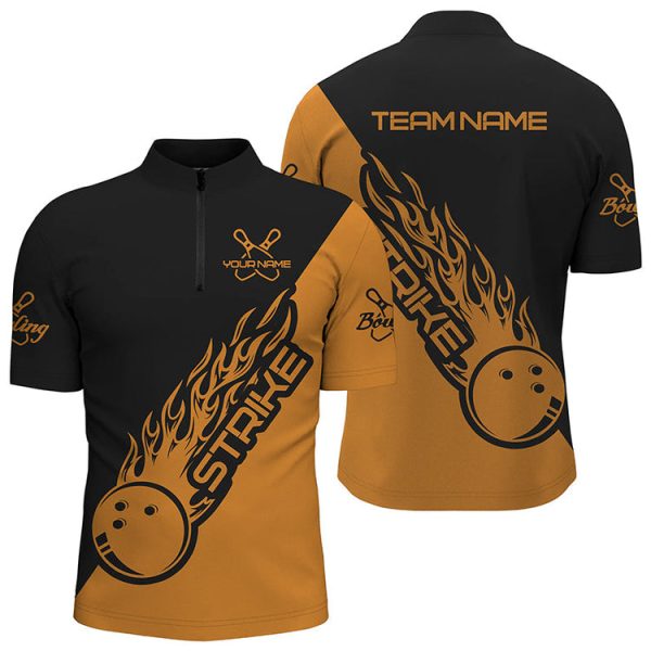 Bowling strike polo Shirt For Men, Custom 3D Bowling Jersey Zipper Bowling Team League Shirt