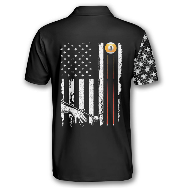 Billiard 9 Ball Skull American Flag Pattern Custom Billiard Polo Shirts for Men, Billiard Shirt Team