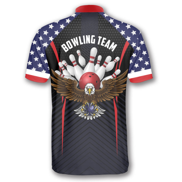 Patriotic Eagle American Flag Custom Bowling Jerseys for Men, Uniform Shirt for Bowling Team, Flag Shirt